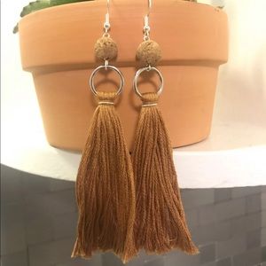 Hand made cork beaded tassel earrings